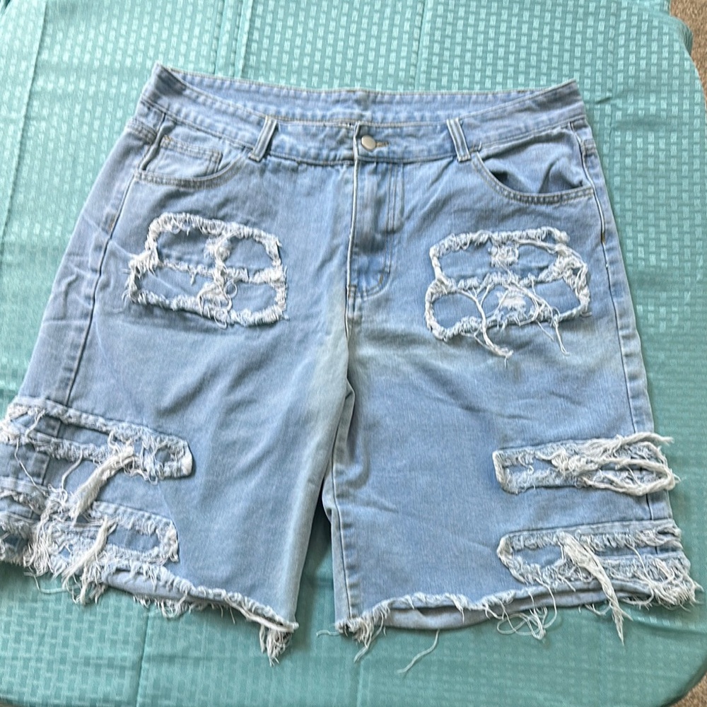 Manfinity Light Blue Distressed Jean Shorts